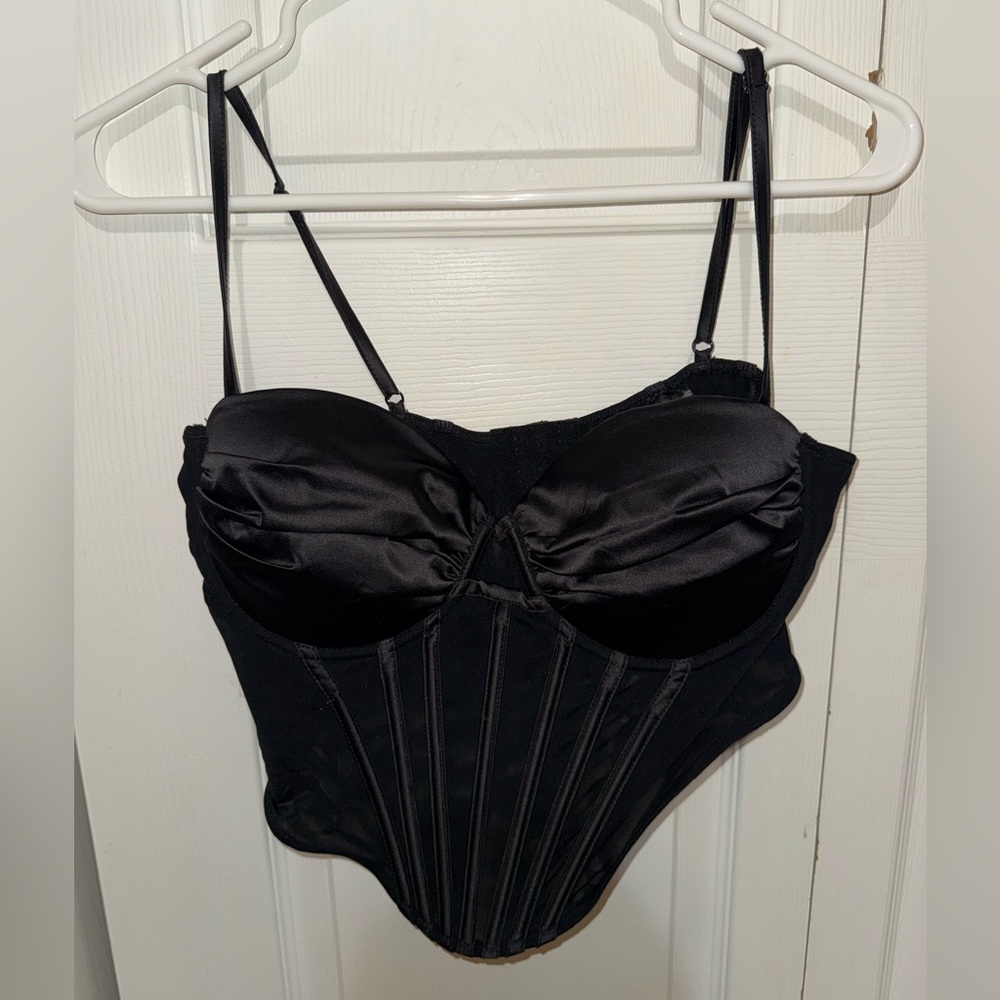 Windsor Elegant Black Satin Corset Top